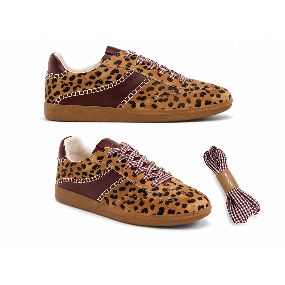 Dolce Vita Notice Sneakers Women Brown Leopard Haircalf Whipstitch